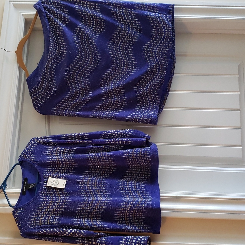 Ashley Stewart Blue and Gold Glitter Sweater and Skirt set. NWT